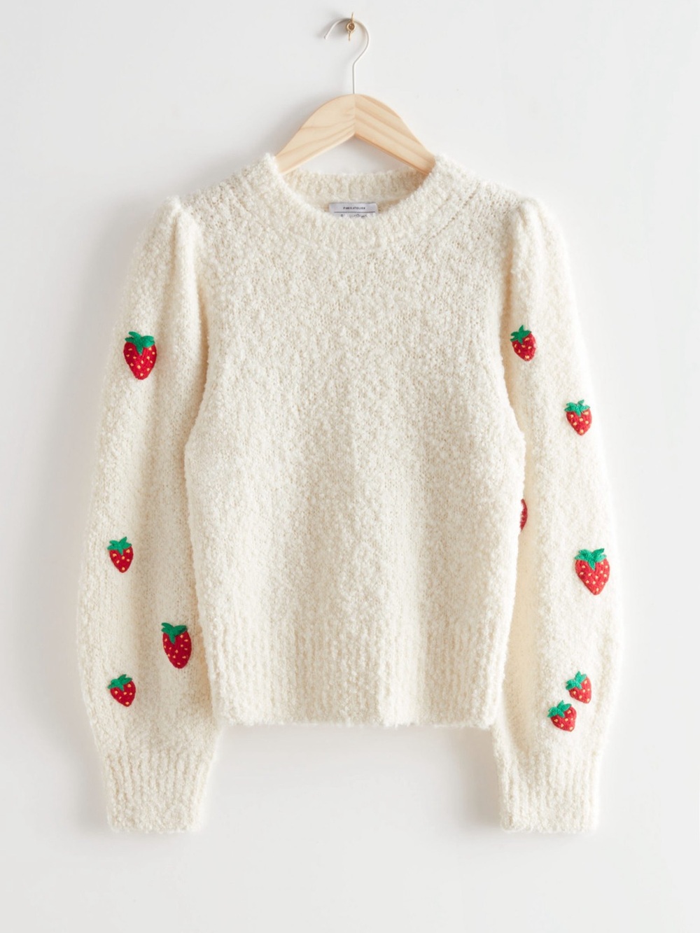 & Other Stories Cream Sweater with Red Strawberry Embroidery - Picture 2 of 7